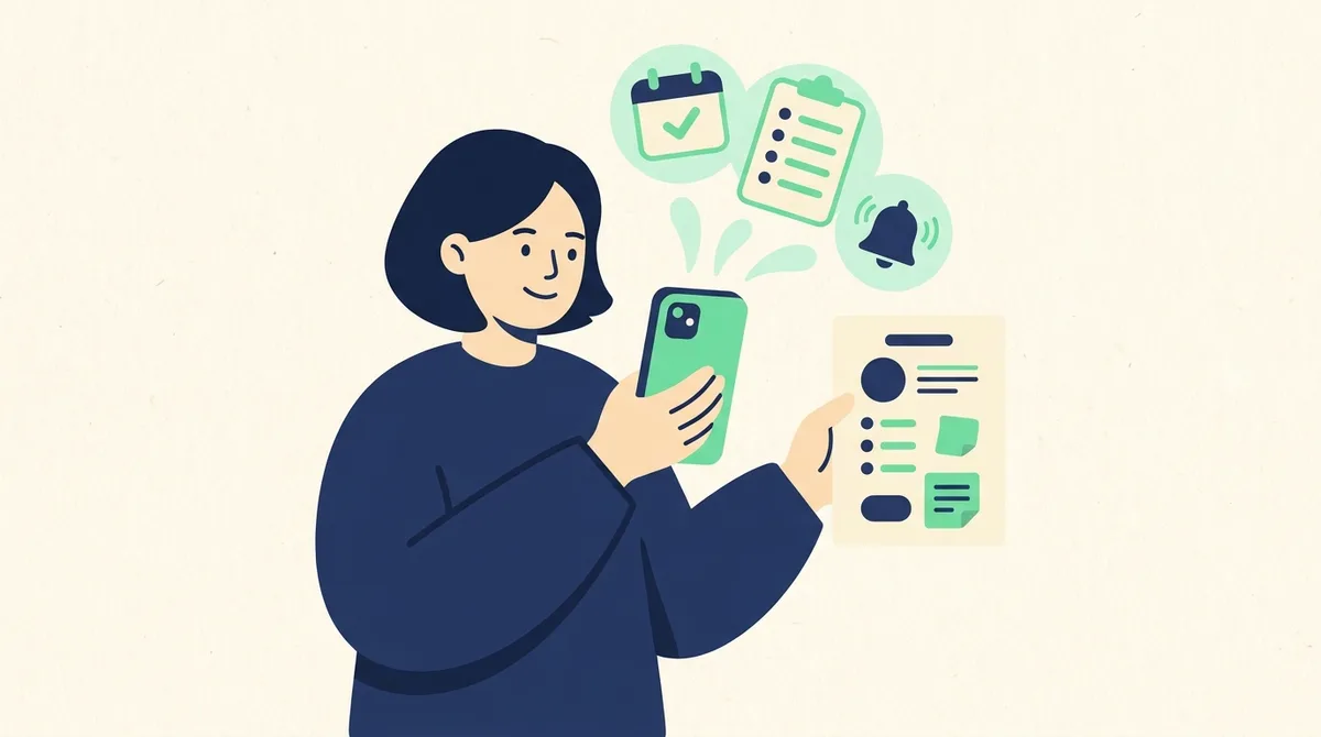 プリントをスマホで撮影して情報を活用するイメージイラスト